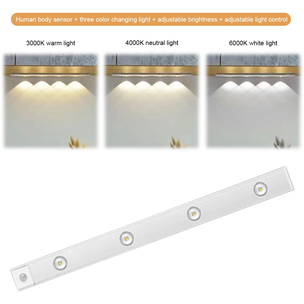 Under Cabinet Light LED Motion Sensor Light 3 Color Dimmable Kitchen Night Light Dimming Hill Light for Wardrobe Closet Cabinet