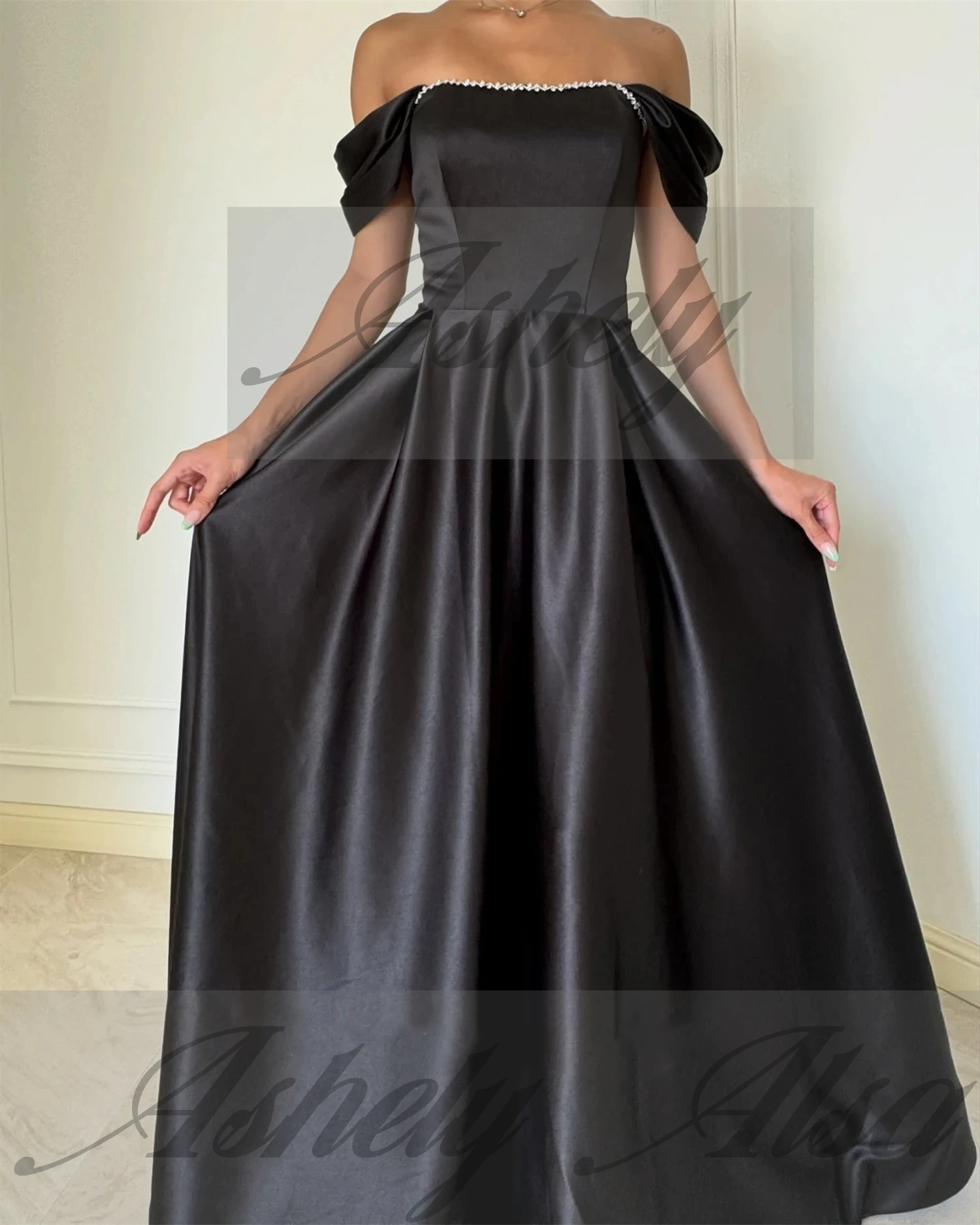 A2A03 아프리카 흑인 여성 정장 이브닝 드레스 오프 어깨 크리스탈 새틴 긴 결혼식 게스트 파티 댄스 파티 드레스 2025 맞춤형