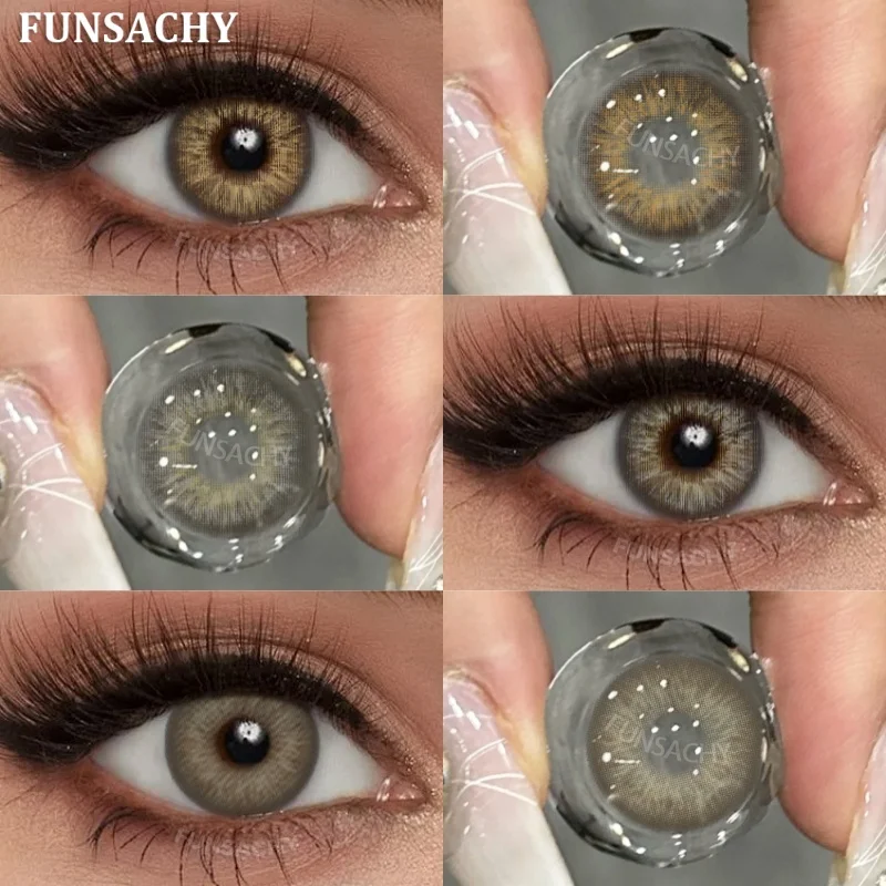 FUNSACHY 1 par de lentes de contacto de Color MANILA para ojos, lentes naturales marrones y grises, lentes de colores para pupilas hermosas, cosméticos anuales