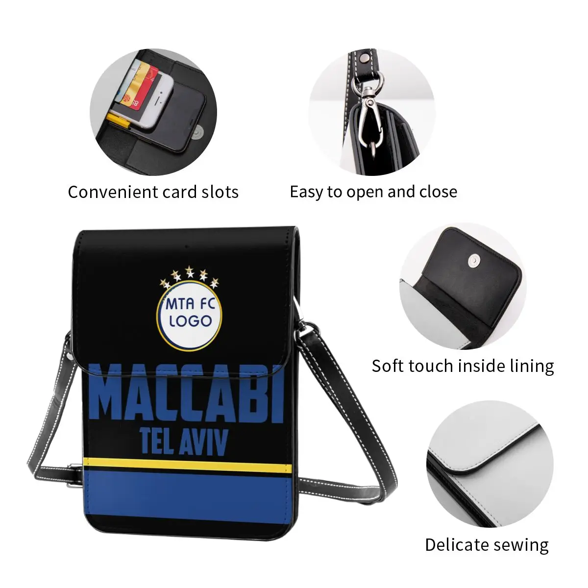 Maccabi Tel Aviv Mobiele Telefoon Portemonnee Handtas Crossbody Tas Schoudertas Met Verstelbare Riem