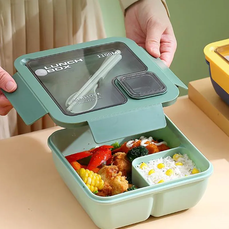 Portable Lunch Box with Spoon and Chopsticks School Office Bento Box With Tableware Thermal Bag Complete Kit Microwavable Bowl