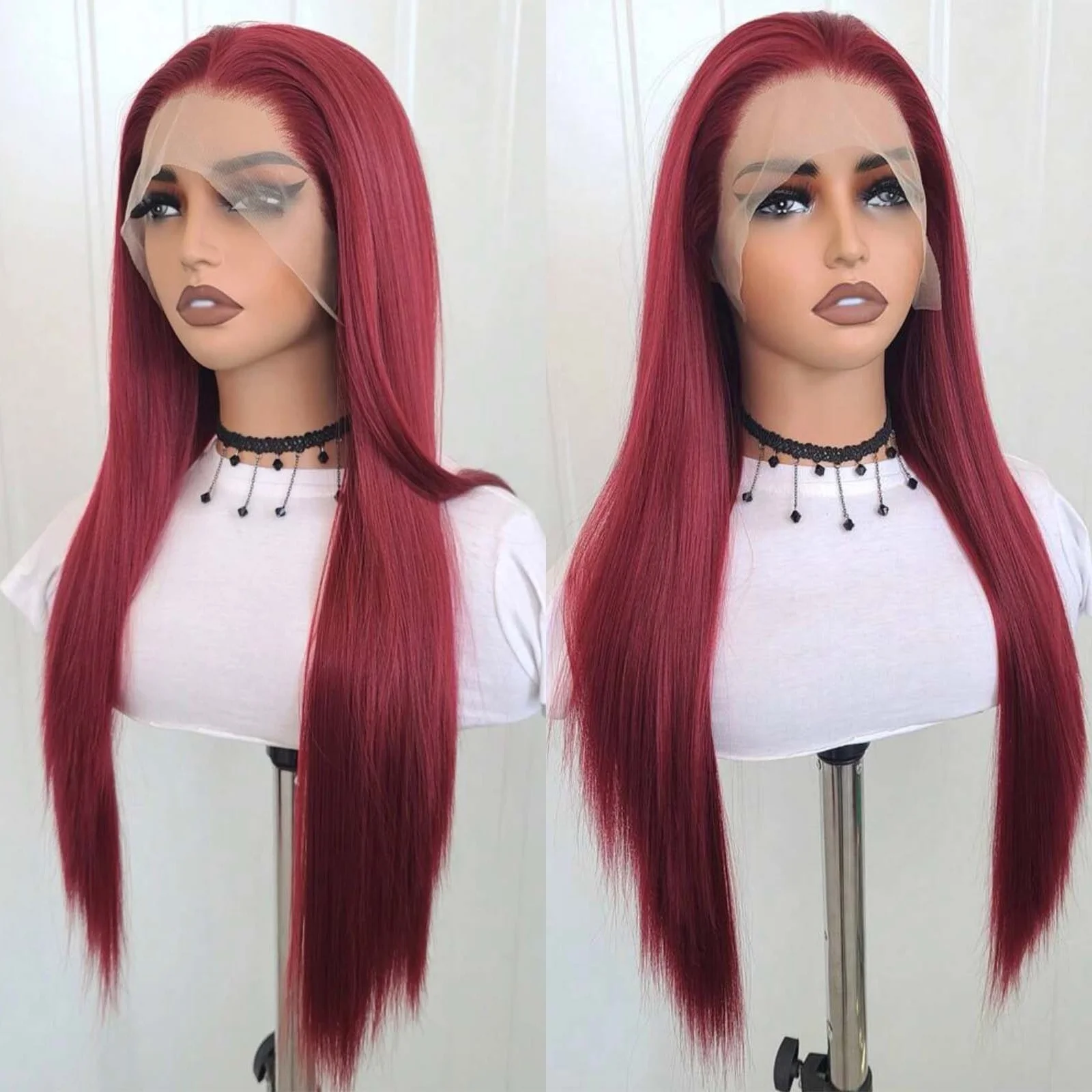 Red Wig Straight Synthetic Lace Front Wig Long Red Hair Wig Glueless Wigs Ready to Wear Burgundy Colored Lace Wigs for Women