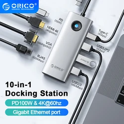 ORICO Docking Station Type C HUB to 4K60Hz HDMI-compatible USB 3.0 Adapter Multifunction RJ45 PD100W For Macbook Pro Accessories