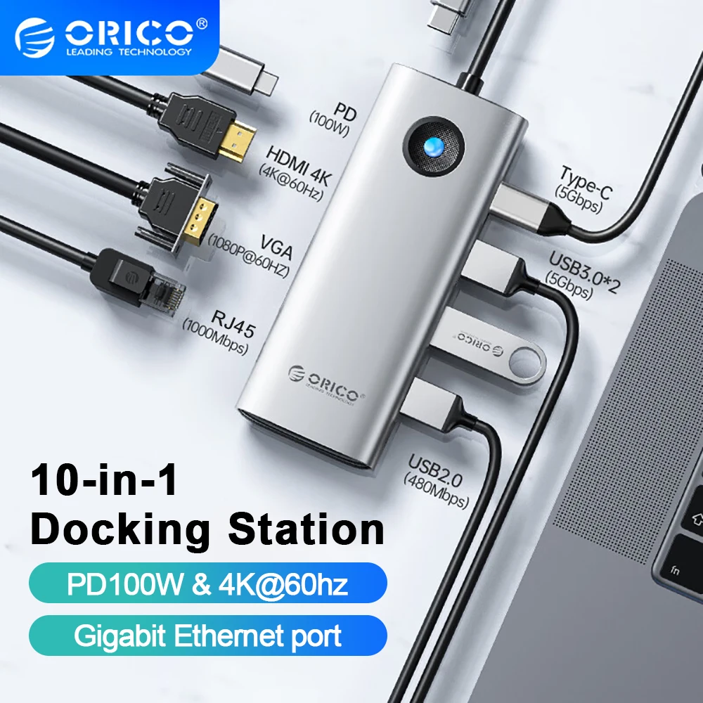 ORICO Docking Station Type C HUB to 4K60Hz HDMI-compatible USB 3.0 Adapter Multifunction RJ45 PD100W For Macbook Pro Accessories