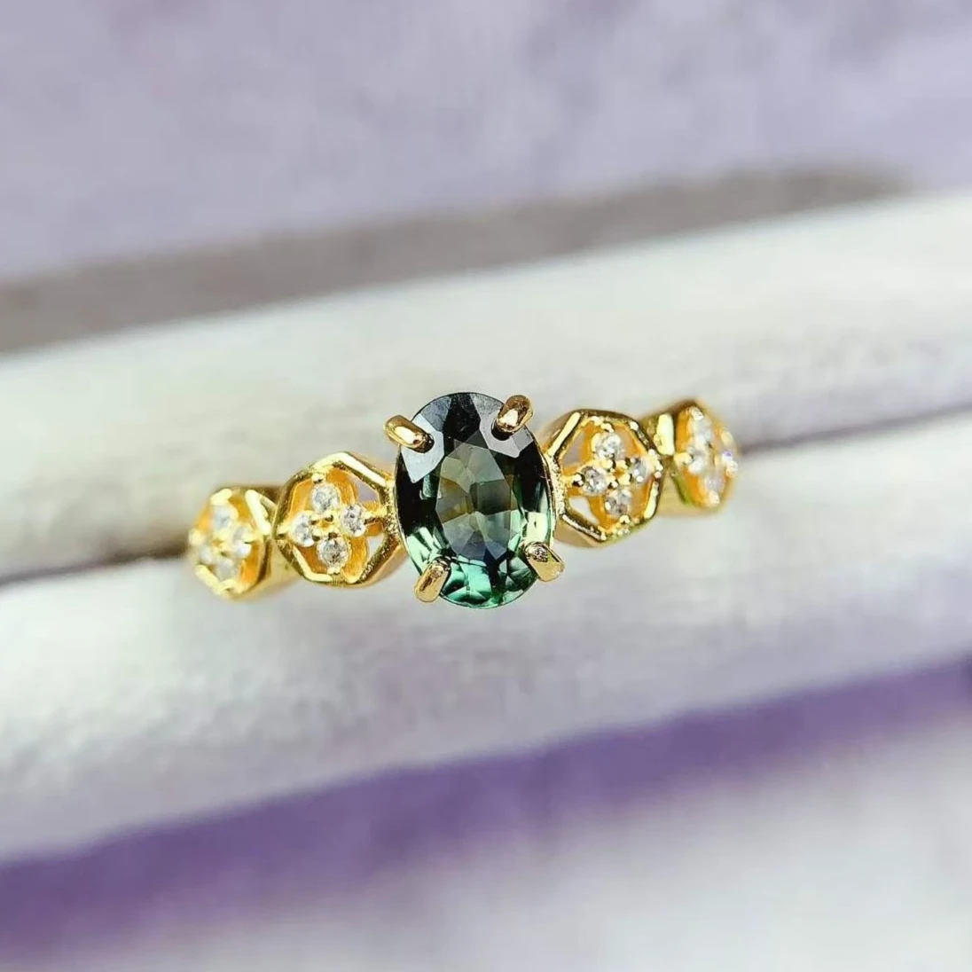 Natural Greenish Blue Sapphire Ring with Certificate 925 Silver Jewelry Genuine Sapphire Silver Ring Birthday Gift for Women