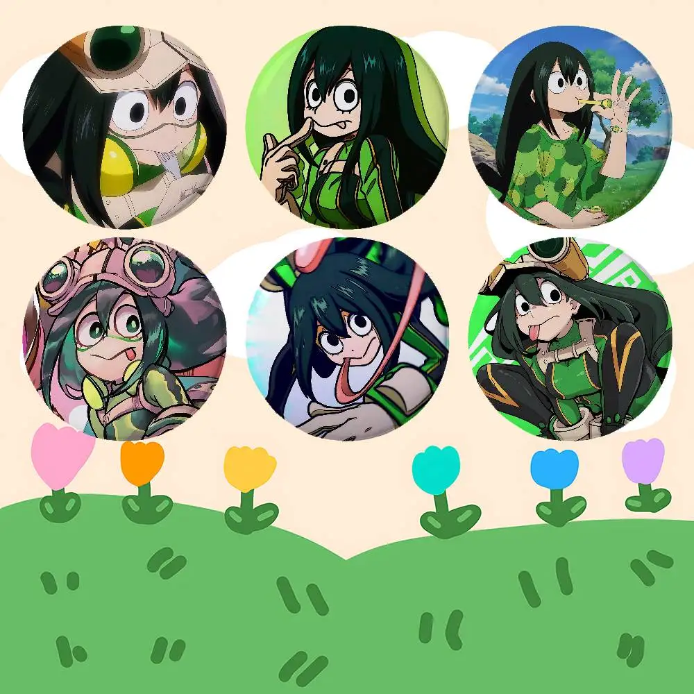 Cartoon Tsuyu Asui Cute Anime Round Laser Badge Cartoon Brooch Clothes Backpack Accessories Lapel