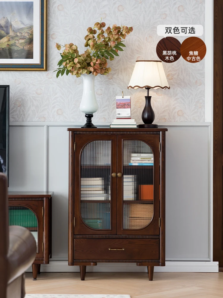 

Solid wood side cabinet French retro dining side cabinet Living room full solid wood storage cabinet against the wall Medieval s