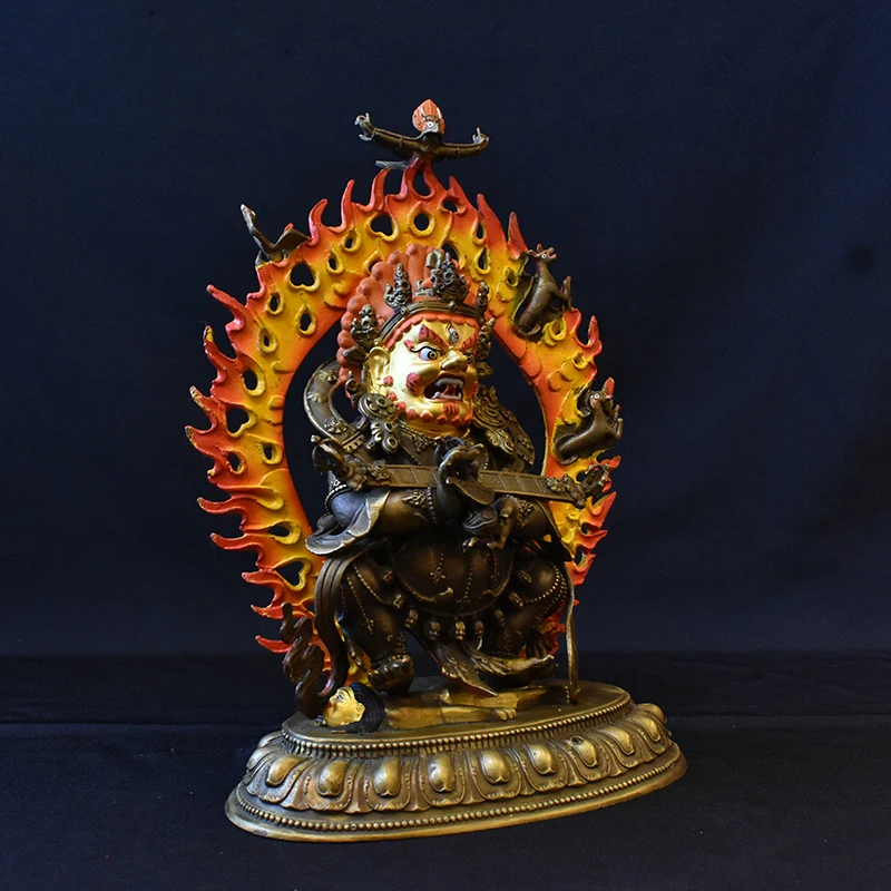 Buddhism Good Buddha brass statue HOME family effective protection Tibetan Nepal Two arm Mahakala Bernagchen Buddha statue