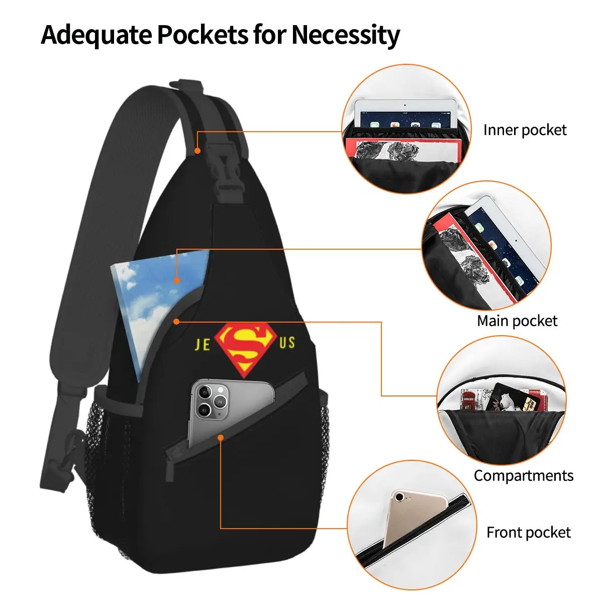 Super Jesus Crossbody Sling Bags Small Chest Bag Christian God Shoulder Backpack Daypack for Travel Hiking Cycling Bag