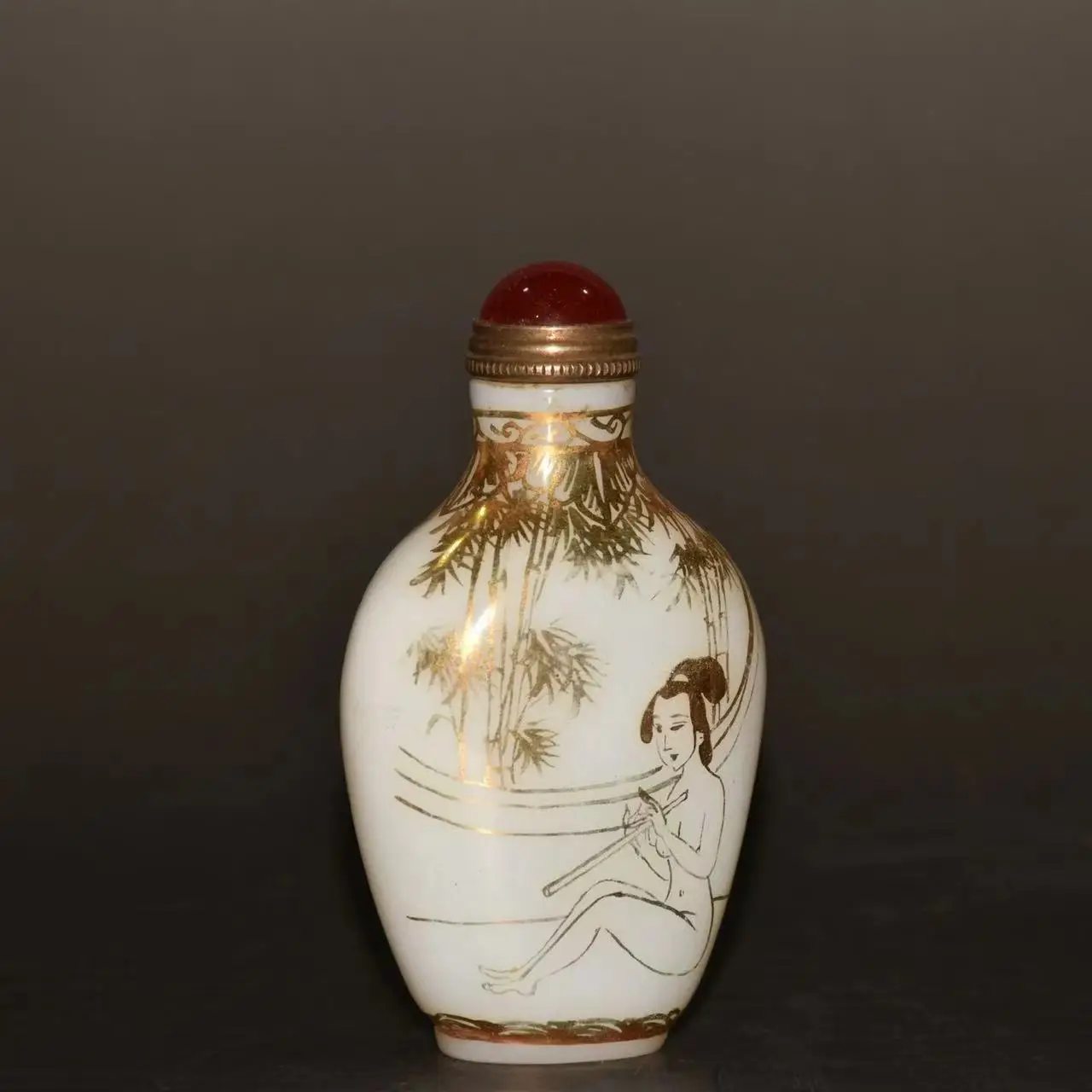 

Collection old colored glaze Line drawing in gold snuff bottle, best adornment&collection, free shipping