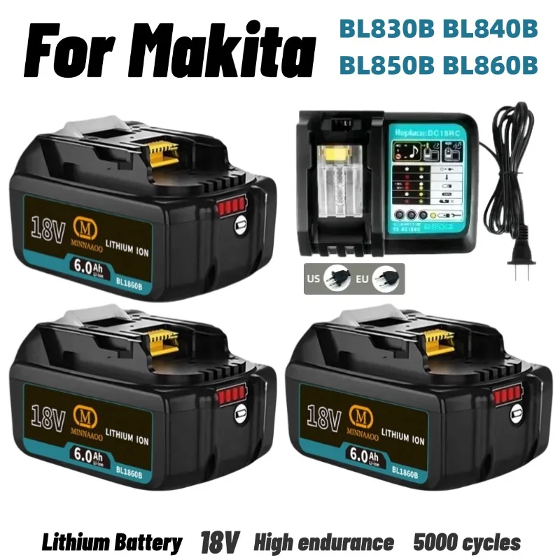 

For Makita BL1830 BL1830B BL1840 BL1840B BL1850 BL1850B Power Tools BatteryMINNAAOO For Makita 18V 6.0Ah Rechargeable Battery