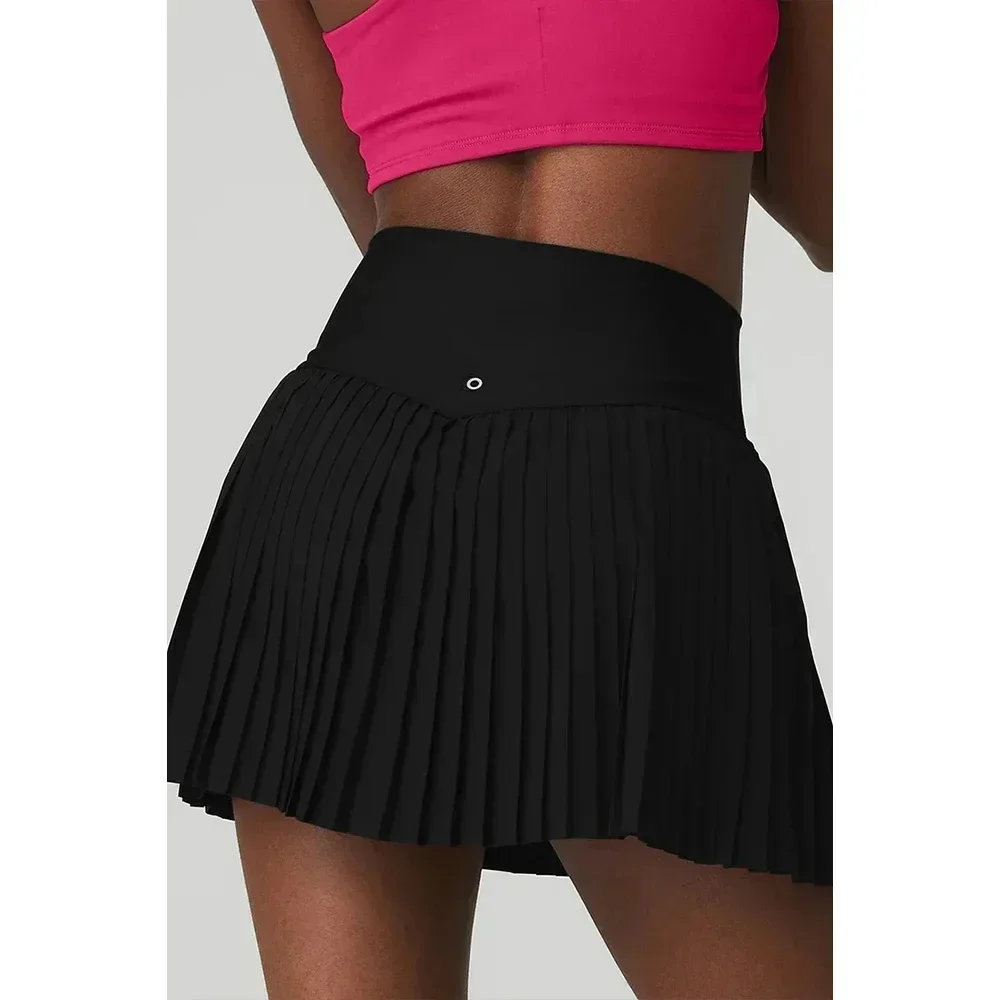 Sexy Goddess High Waist Pleated Short Skirt Bag Comfortable Elastic Sports Running Women's Tennis Skirt Black Belt Hidden Pocket