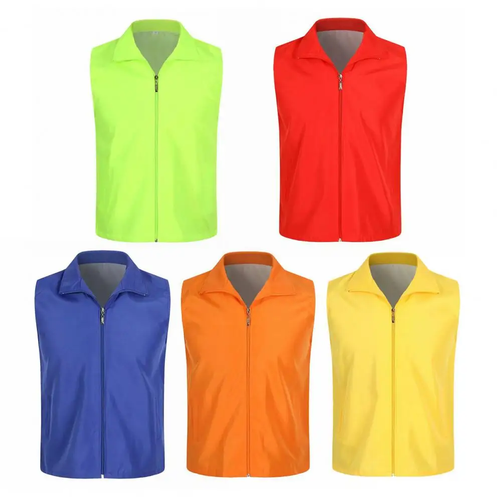 Unisex Waistcoat Sleeveless Thin Breathable Vest Event Volunteer Vest Work Clothes Bright Color Slim Fit Waistcoat Outdoor Vest