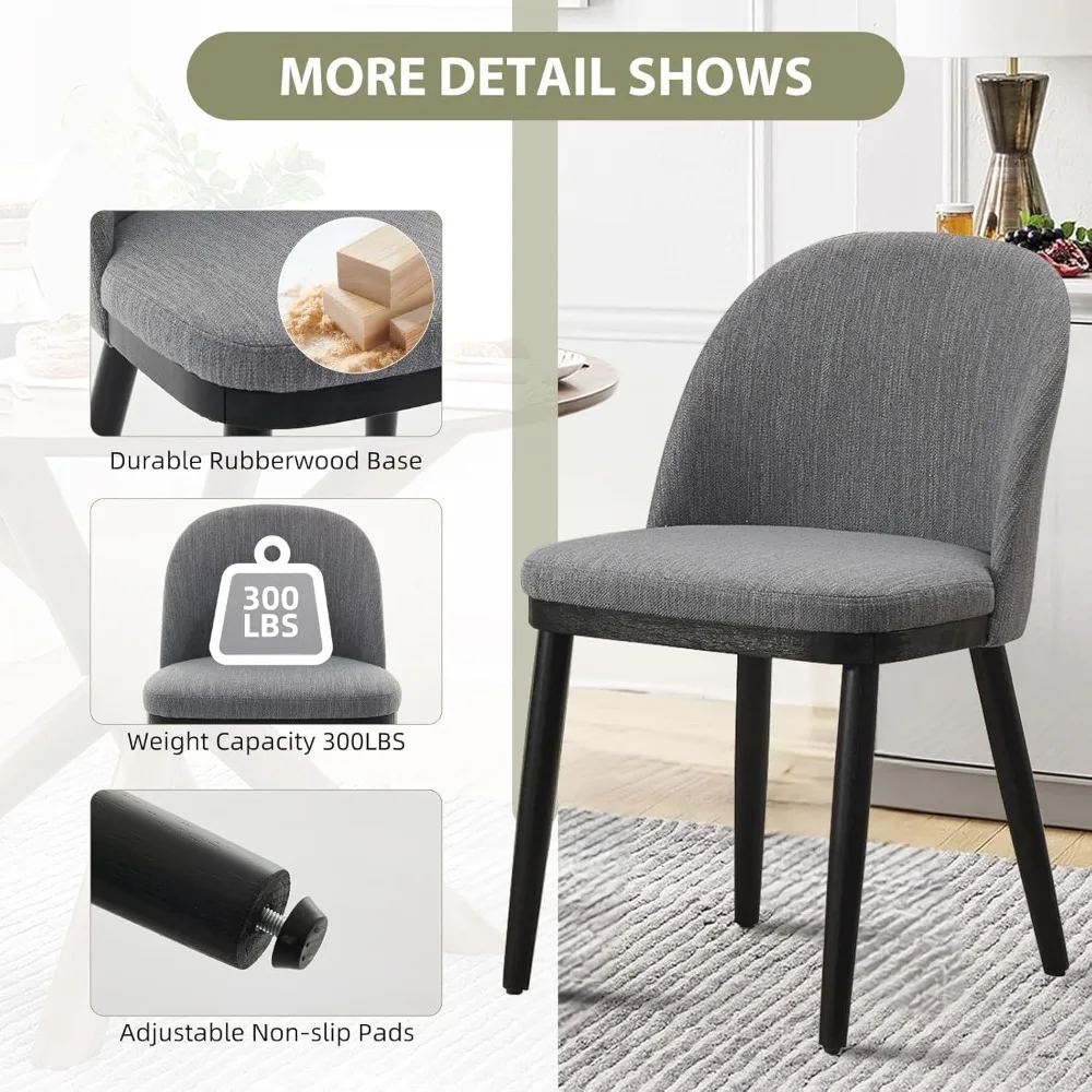 مجموعة كراسي تناول الطعام مكونة من قطعتين، كراسي جانبية للمطبخ منجدة من القماش الحديث مع مسند ظهر منحني وأرجل خشبية، كرسي طعام بدون ذراع
