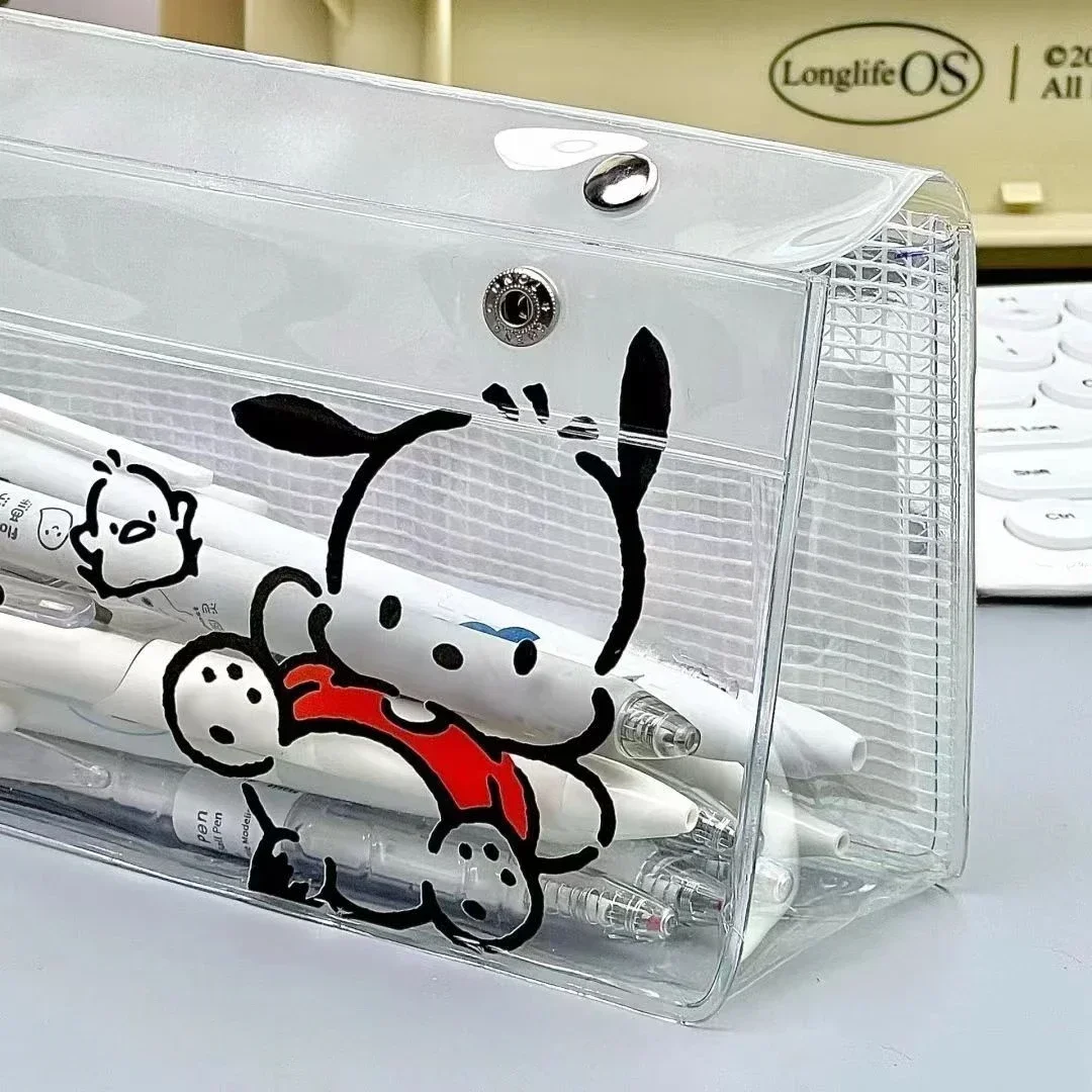 Sanrio New Cartoon Cute Translucent Pochacco Pencil Bag Pvc Waterproof Stationery Bag Large Student Multifunctional Pencil Case