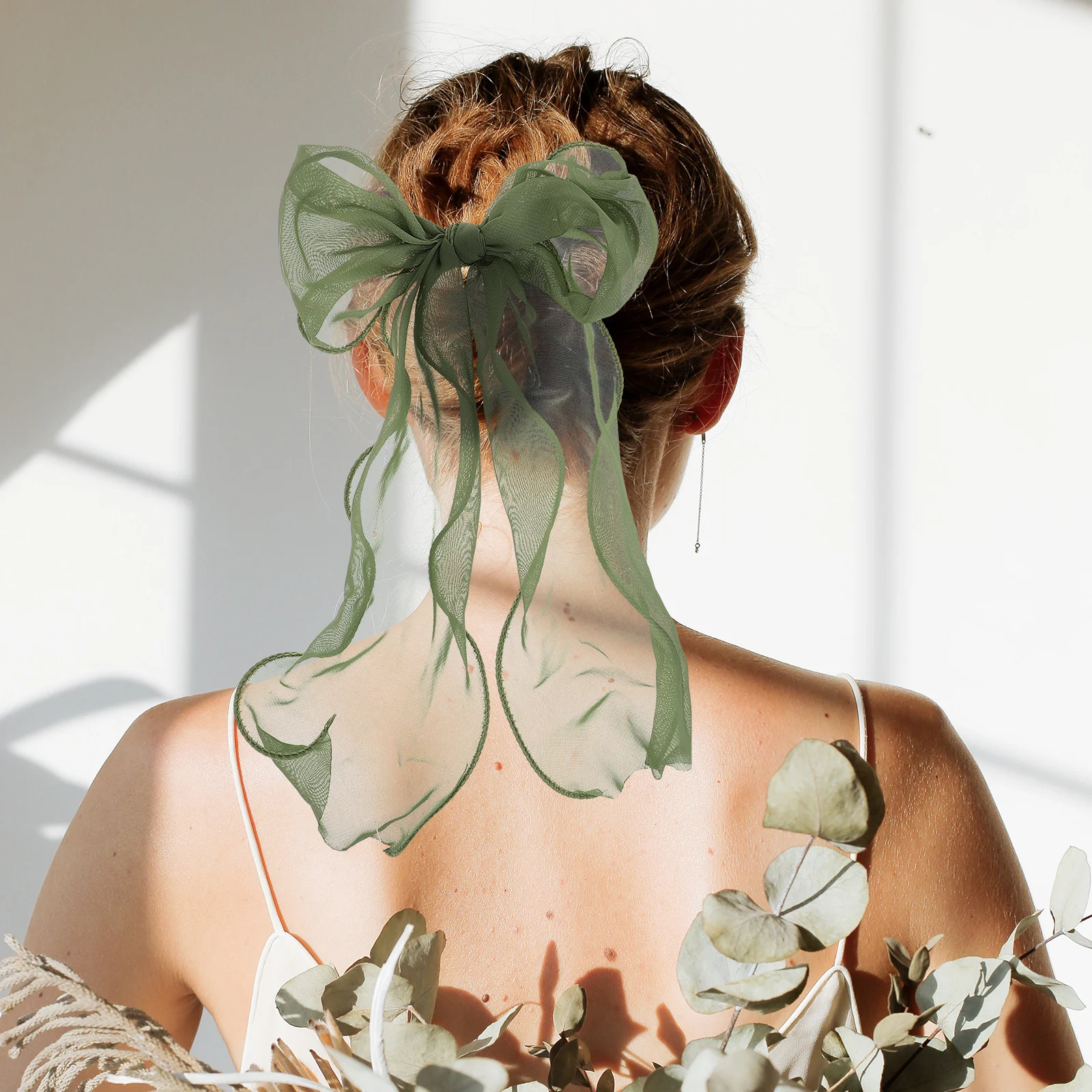 

10 pcs Long Bow Ties Elastic Ponytail Holders For Women Bright Cloth Hair Ribbons Fine Thin Hair Party Birthday