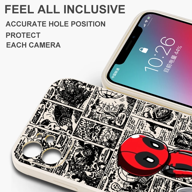 Deadpool Cartoon Marvel For iPhone 15 14 7 8 Plus 13 12 11 Pro Max Mini X XR XS Max Phone Case Carcasa Back Black Coque Funda