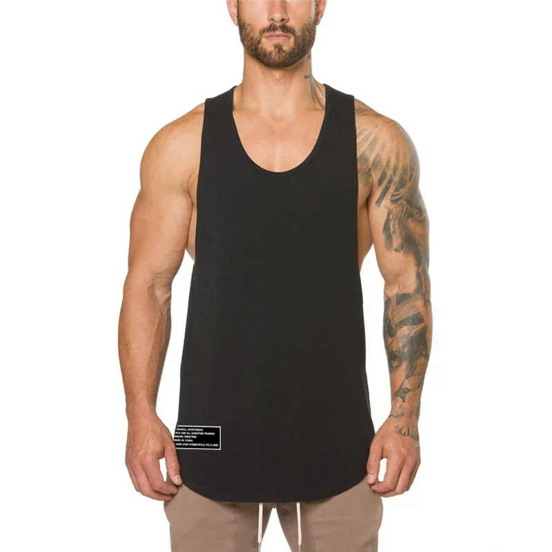 Mens Sport Running Vests Gym Fitness Workout Muscle Sleeveless Tank Tops Bodybuilding Clothing Summer Cotton Breathable T-shirts