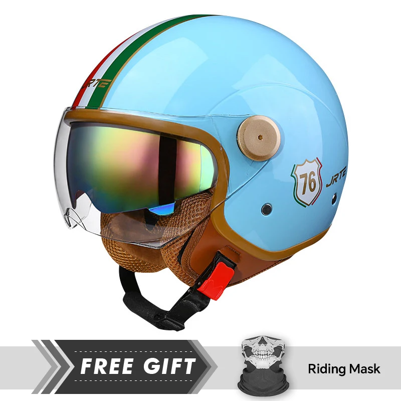 

Double Lens Motorcycle Helmets Retro DOT 3/4 Open Half Face Helmet Dual Visor Hidden Sun Shield Removable ABS Shell Jet Helm