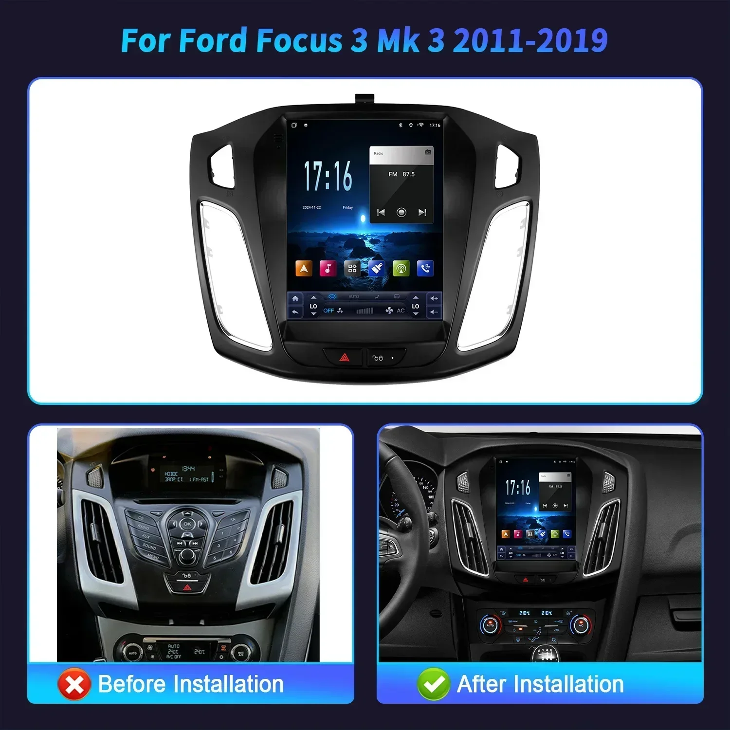 9.7inch Android 14 Car Radio For Ford Focus 3 Mk 3 2011-2019 Carplay 4G Multimedia Players GPS autoradio car monitor screen