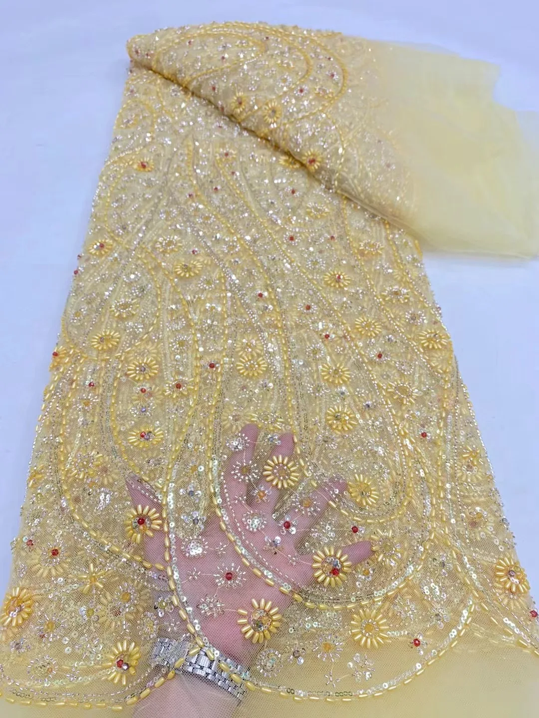 High Quality African Nigerian Gilding Tulle Lace Fabric Embroidery Organza French Lace Jacquard Brocade Lace Fabric  DP0243