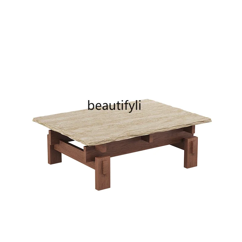 

Solid wood travertine coffee table household small apartment living room antique edge few combination small tea table9338