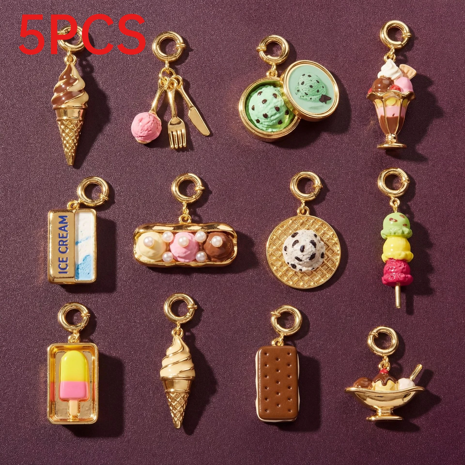 

5Pcs Stainless Steel Ice Cream Charms Food Pendants DIY Jewelry Accessories For Necklace Bracelet Earring