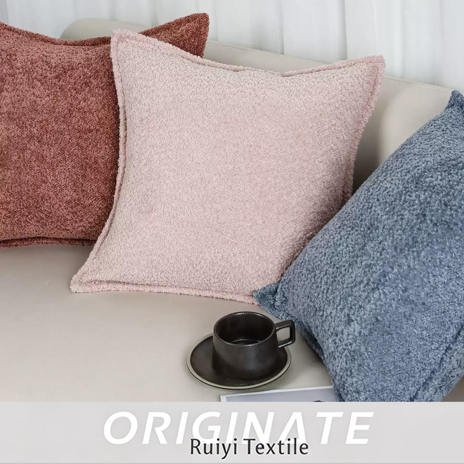 French Style Solid Color Boucle Textured Square Pillowcase Soft Fluffy Chunky Knit Sofa Cushion Cover Multiple Colors 45 x 45 cm
