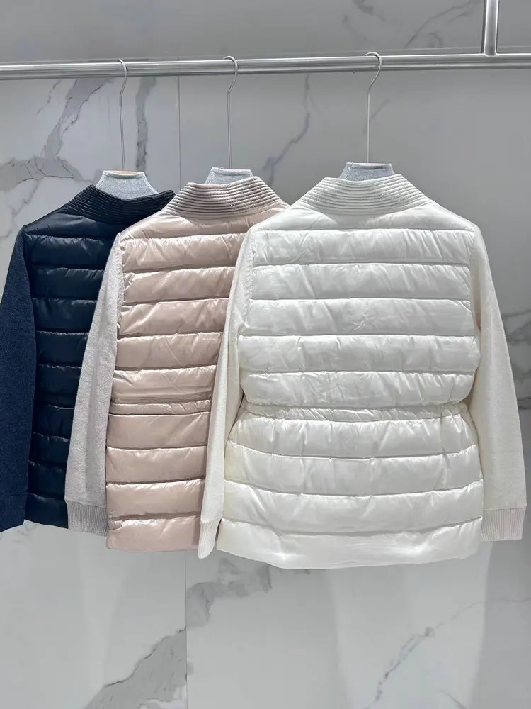 

Women's Winter High-end Bead Chain Down Jacket Wool Spliced Sleeve Simple Fashion Warm Jacket