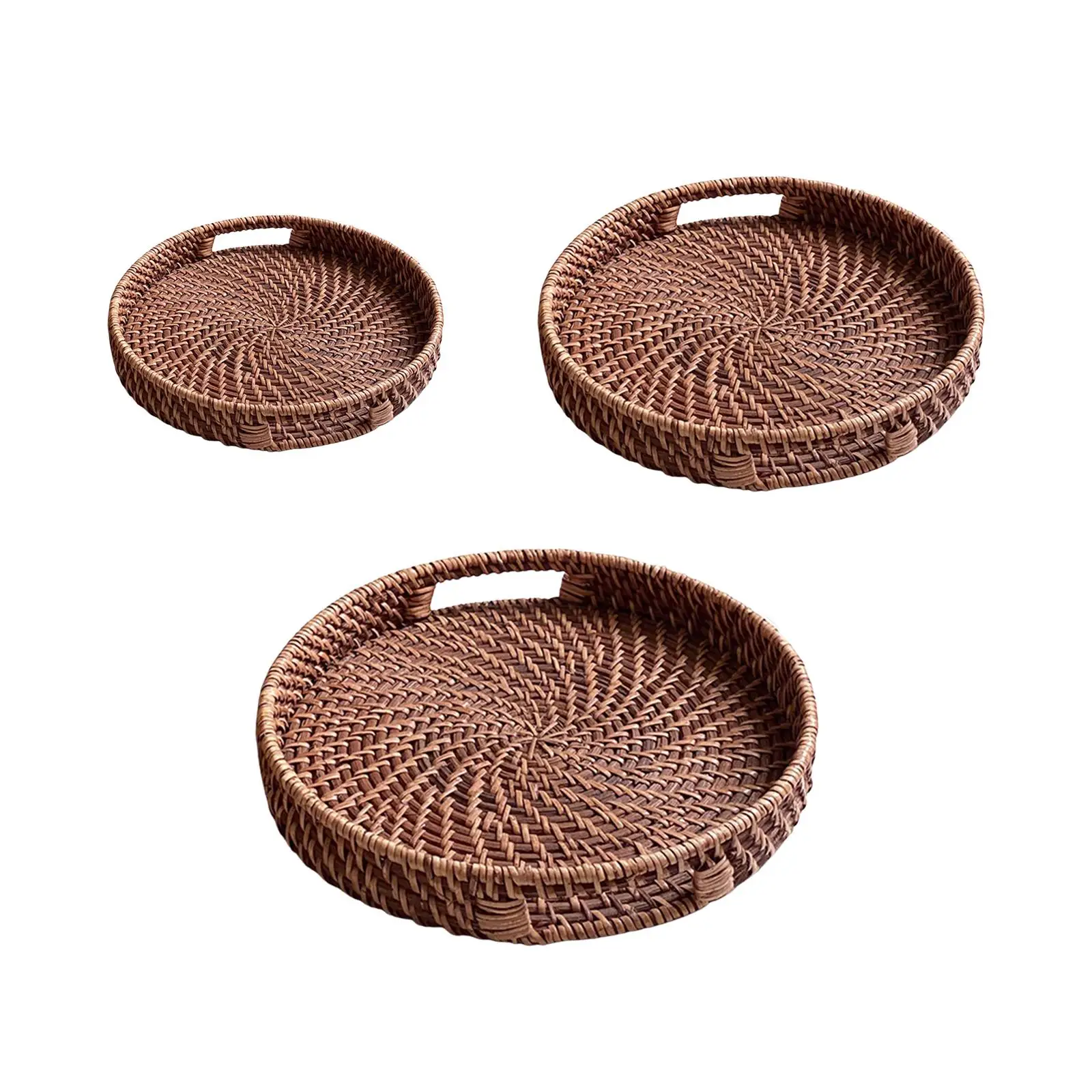 Hand Woven Rattan Serving Tray Serving Basket Table Decoration Round Serving Tray for Bread Snack Breakfast Dinner Vegetables