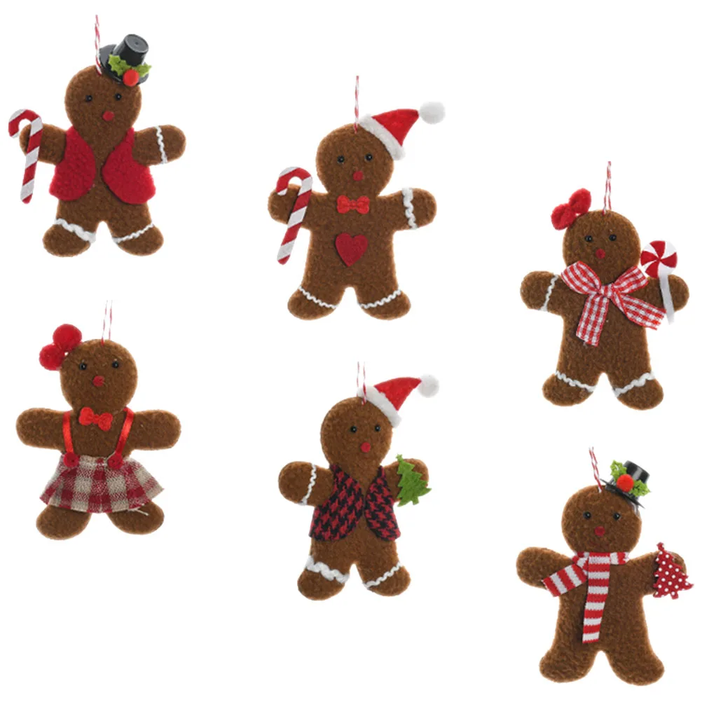 

6 Pcs Holiday Gingerbread Man Pendant Christmas Decoration Men Tree Decorations Ornament Mini
