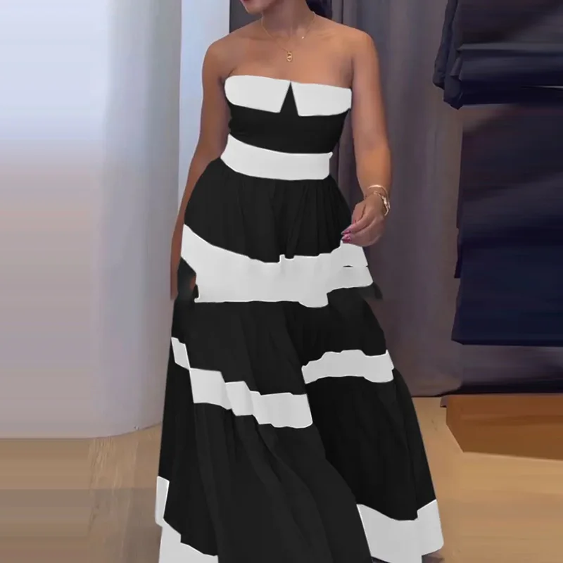 

Модное полосатое вечернее платье с принтом 2022, элегантное элегантное длинное платье с высокой талией, женское сексуальное вечернее платье без бретелек без рукавов