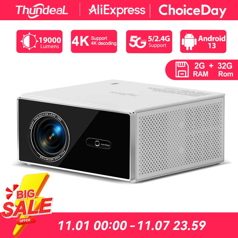 

Проектор ThundeaL TDA7W, 2K, 4K, Full HD, 1080P, 2 + 32 ГБ, Android 13, Wi-Fi проектор для фильмов проектор 4к телевизор smart tv портативный проектор домашний кинотеатр видеопроектор экран для проектора 250 дюймов