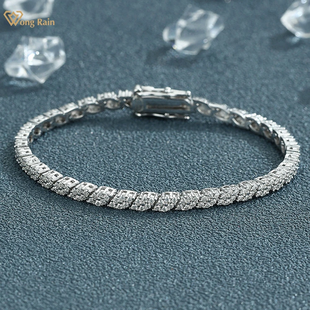 Wong Rain 100% 925 Sterling Silver D Color Moissanite Diamonds Gemstone lozenge Bracelets Bangle Fine Jewelry Gifts Wholesale