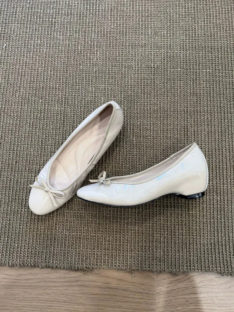 

Spring 2026 Women's Slip-On round Toe Knot Princess Style mid Heel Increased Height Single Shoes Knot Fashionable L...