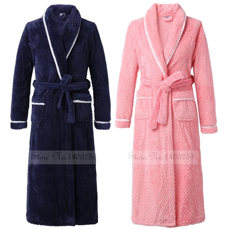 Plus Size 3XL 4XL Couple Flannel Robe Kimono Bathrobe Gown Thickened Coral Fleece Sleepwear Female Long Nightgown Loose Homewear