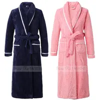 Bata de franela de talla grande 3XL 4XL para parejas, bata de baño tipo kimono, ropa de dormir gruesa de lana Coral, camisón largo para mujer, ropa de casa holgada