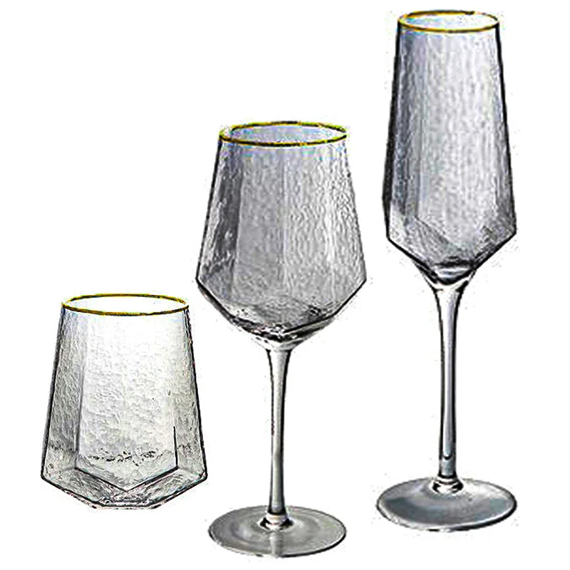 Western style retro red wine cup hammer glass creative goblet gold champagne cup home decoration cup water cup set