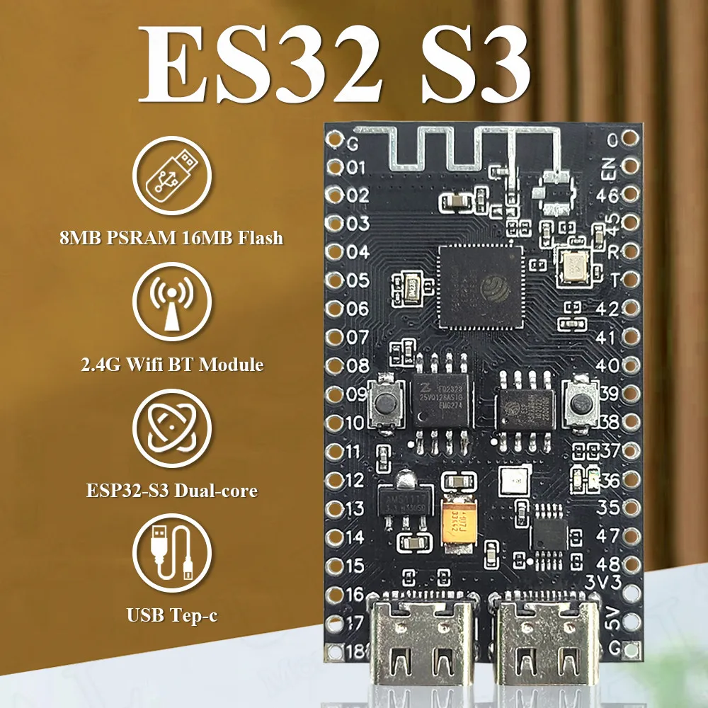 New ESP32-S3 N16R8 Development Board BT 2.4G Wifi Module for Arduino 8MB PSRAM 16MB FLASH with WS2812 LED CH340 Type-C ESP32 S3
