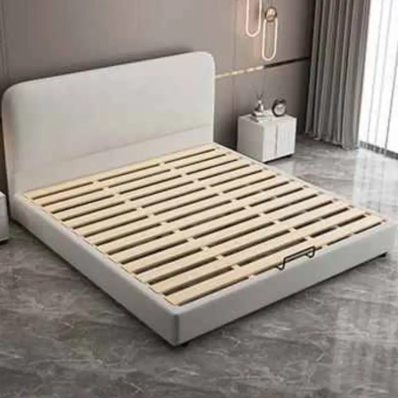 Europees houten hoofdeinde tweepersoonsbed Grijs Designer Full Size Frames Tweepersoonsbed Slaapkamer Kingsize verlicht 2-persoons meubelen