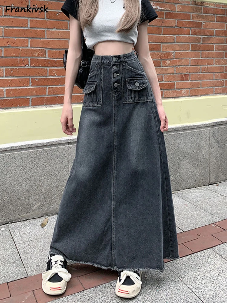 

S-5XL Denim Skirts Women Autumn Casual Gradient Tassel New All-match Elegant Simple Cozy American Streetwear Faldas Mujer