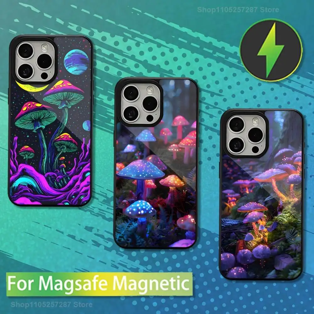 

Mushroom Trippy Art Case For iPhone Mini,13,Max,17,14,Plus,12,11,15,Pro,16,For Magsafe,Magnetic Wireless Charging