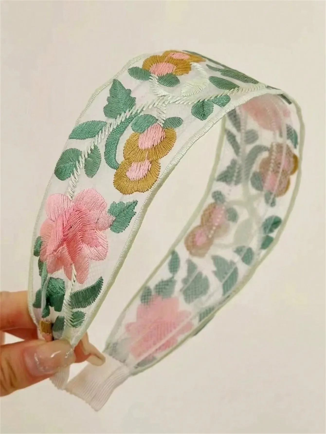 1 ladies summer new new Chinese embroidery flower headband Ethnic style floral wide edge headband