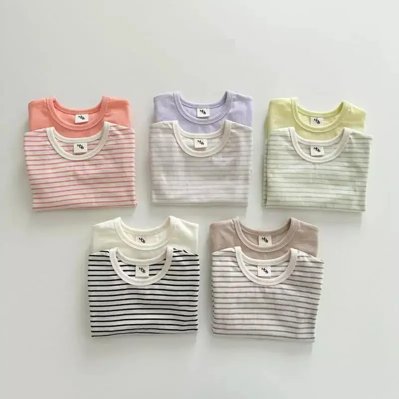 

2023 Spring New Baby Long Sleeve T Shirts Solid Infant Casual Tops Candy Color Girls T Shirts Fashion Kids Striped Tee Clothes