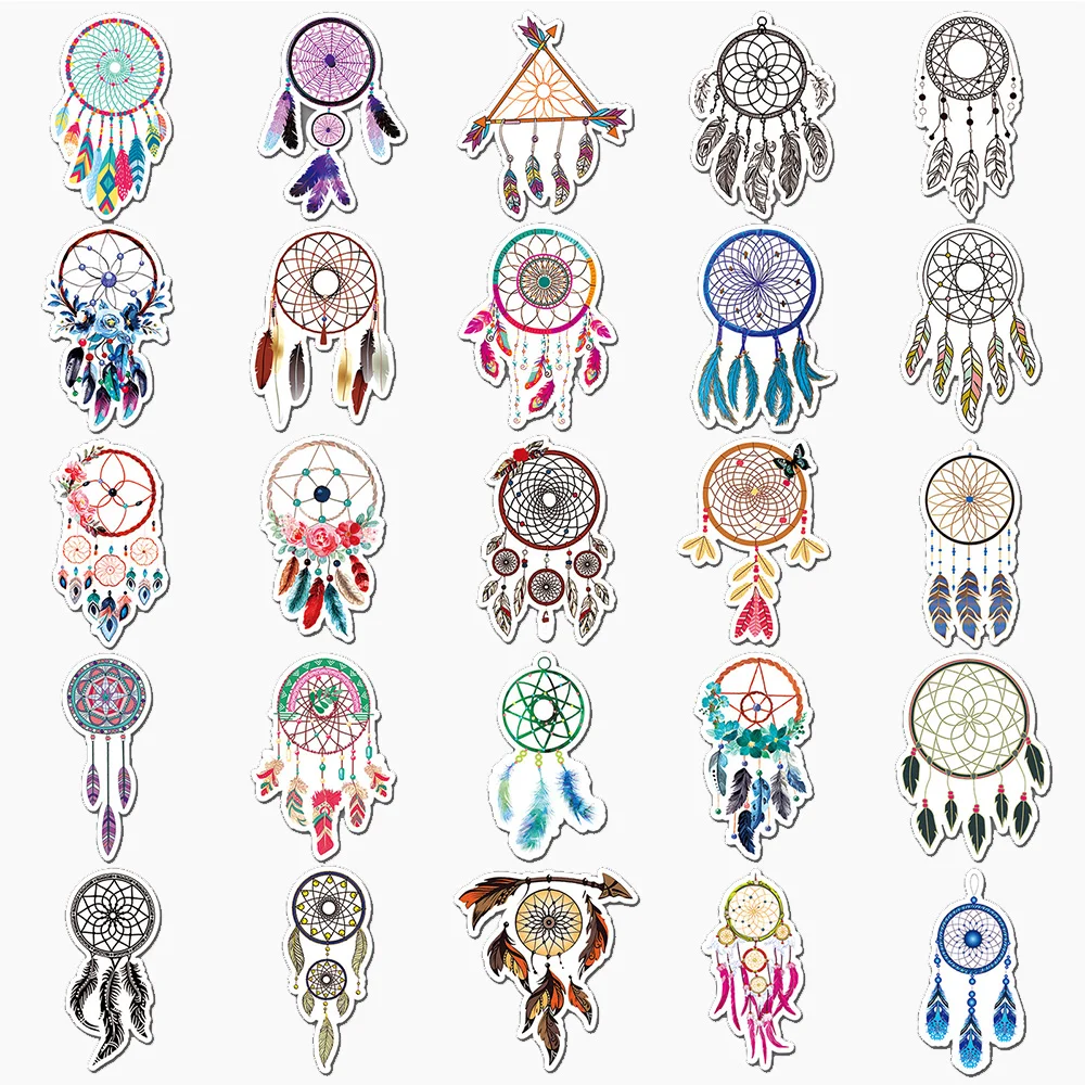 10/30/50pcs Funny Cartoon Vintage Bohemian Dreamcatcher Aesthetic Stickers Laptop Luggage Guitar Scrapbook Waterproof Sticker