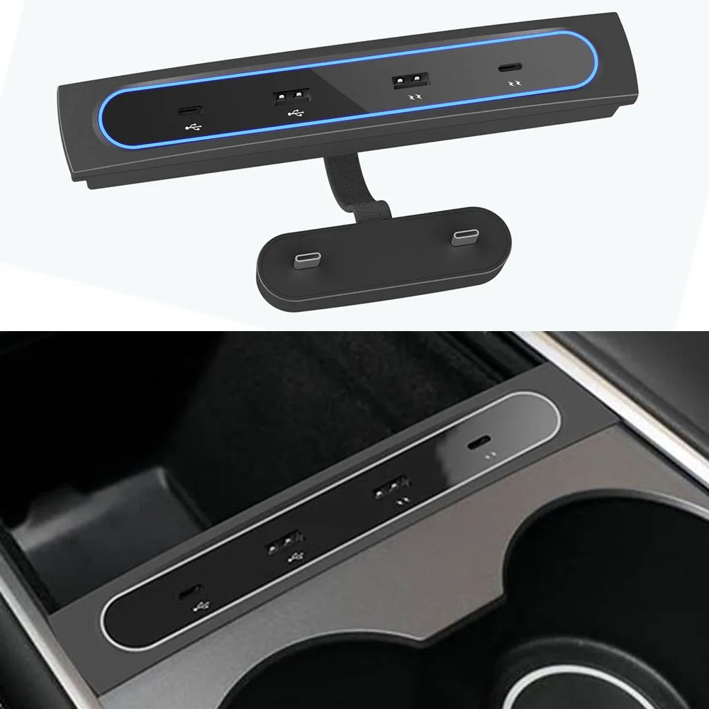 Electric Vehicle Docking Station For Tesla Model 3 Model Y 27W Intelligent Quick Charger 4 Charging Units USB Type-C Shunt Hub