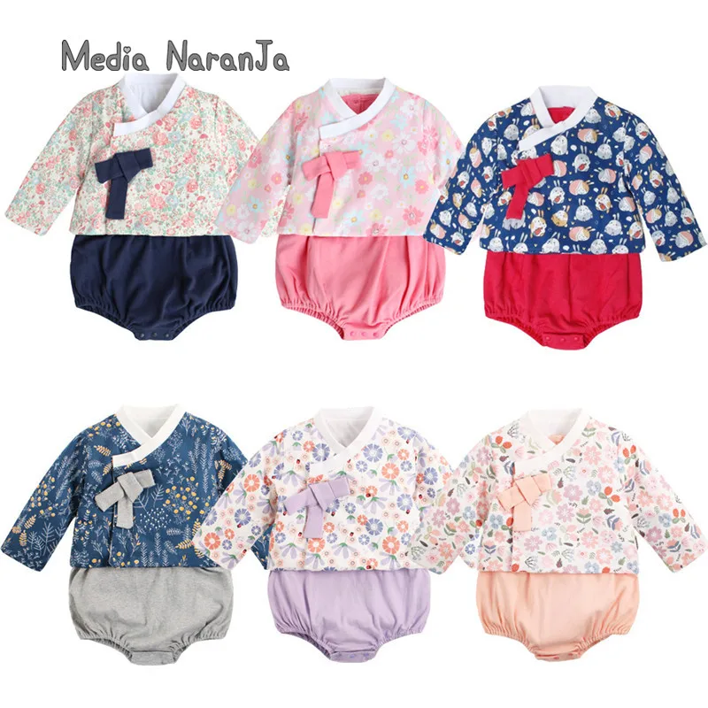 

2021spring autumn baby girl hanbok suits long sleeve cute bodysuit infant birthday clothes