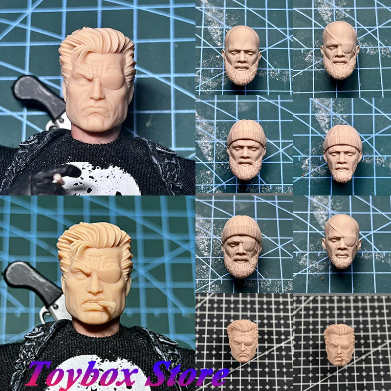 

1/12 Nick Fury Unpainted Head Sculpt Secret Invasion Movie Version Original Handmade Hat Decors Model For 6" Ml Shf Body