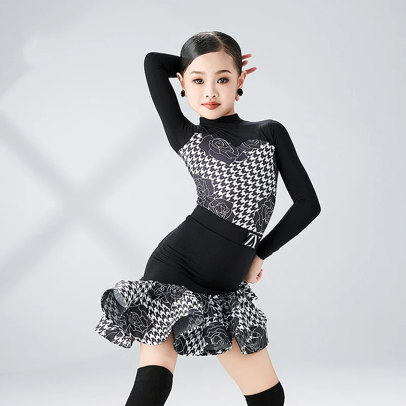 

Long Sleeve Latin Dance Dresses For Girls Samba Rumba Performance Wear ChaCha Competition Costume Two-Piece Dancewear VDB7474