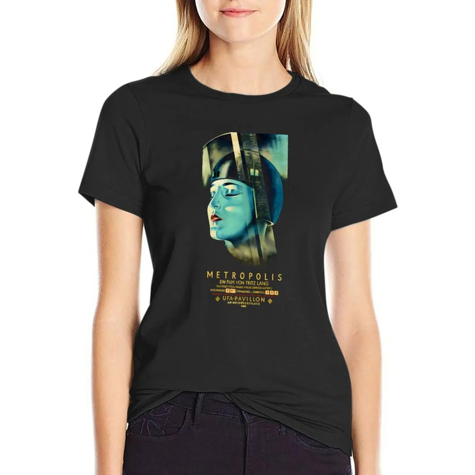 Camiseta con póster de la película de metrópoli para mujer, tops de talla grande, ropa de anime, 1927